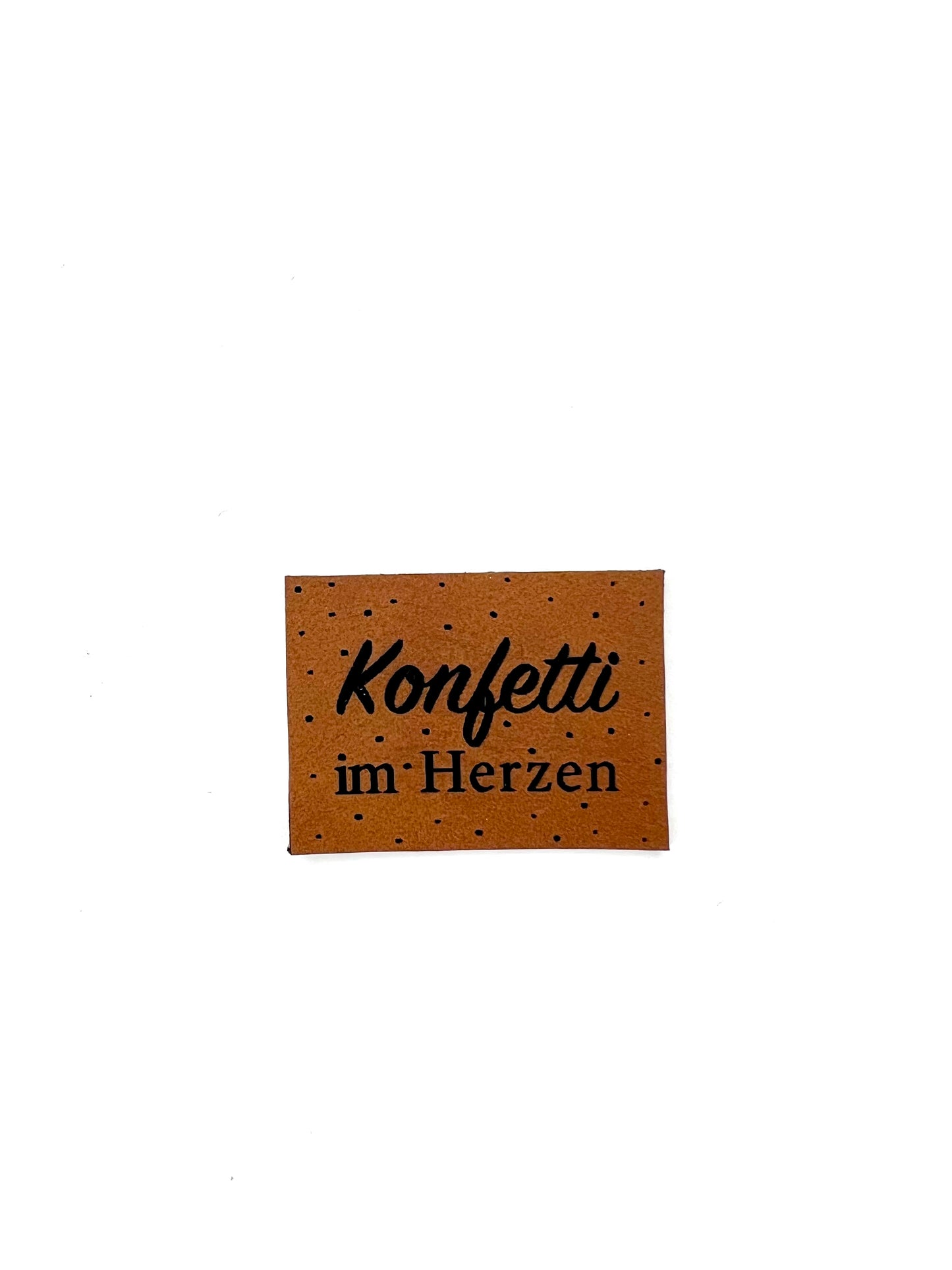 Lederlabel "Konfetti im Herzen" 3 x 4 cm