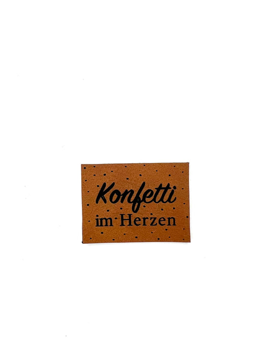 Lederlabel "Konfetti im Herzen" 3 x 4 cm