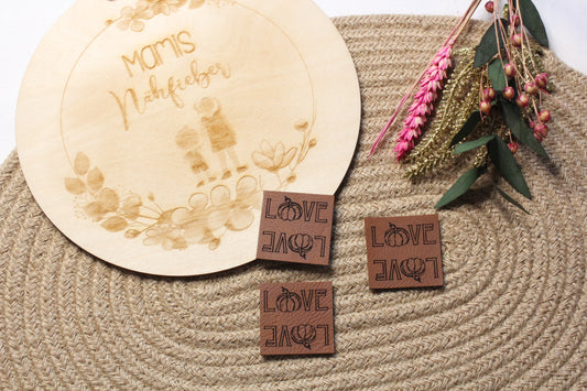 Lederlabel "Kürbis love" 4 x 4 cm