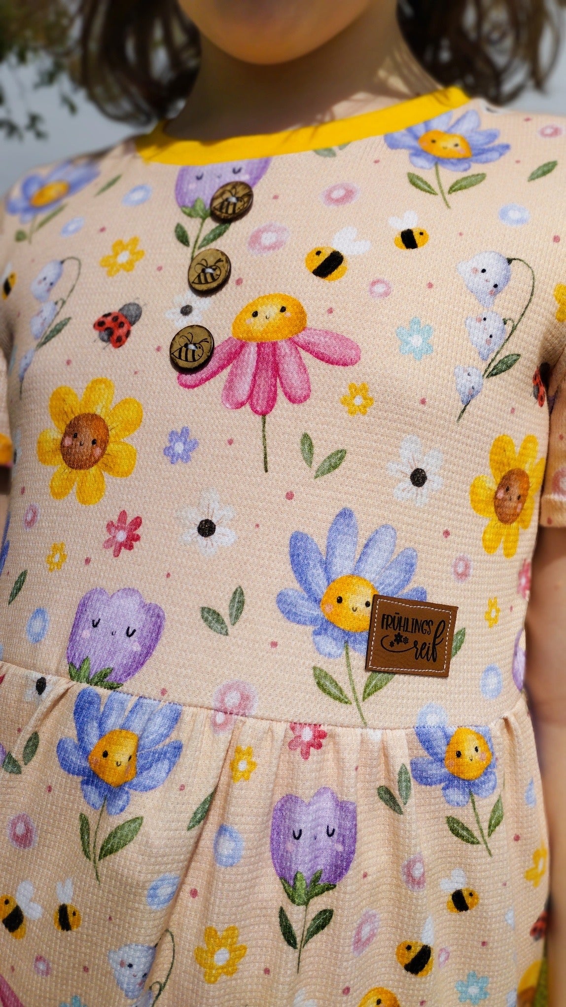 Waffelstrick Jersey light Eigenproduktion "Happy Flowers"