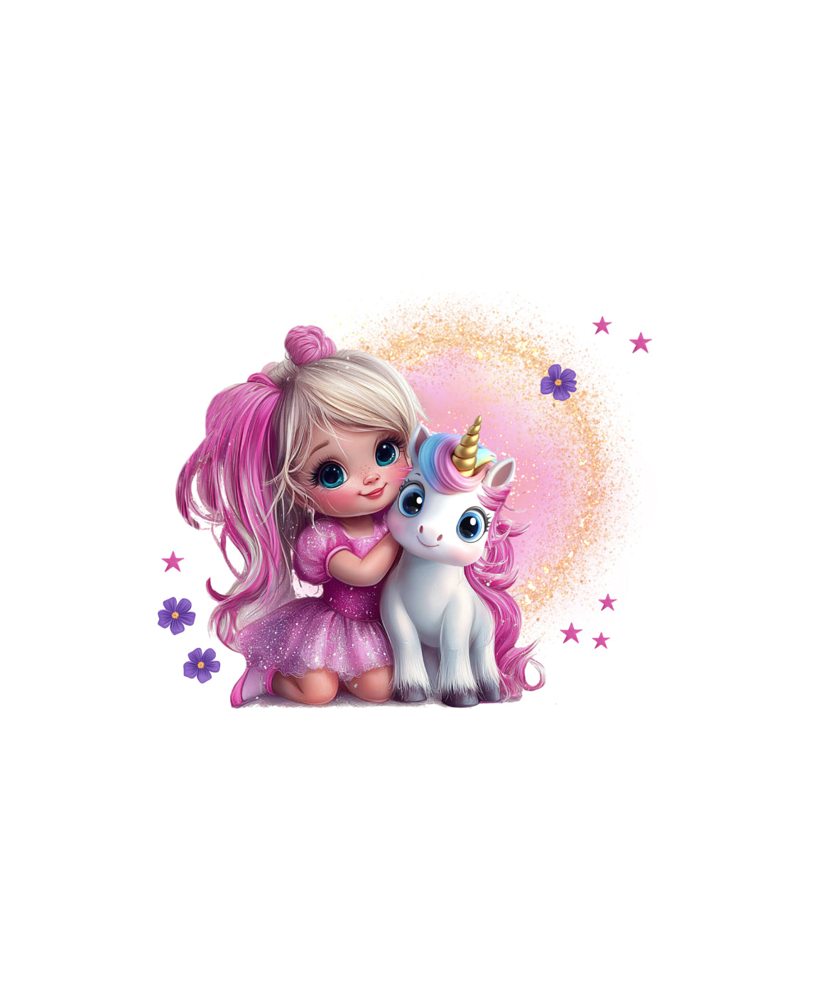 Bügelbild „Mädchen mit Einhorn“