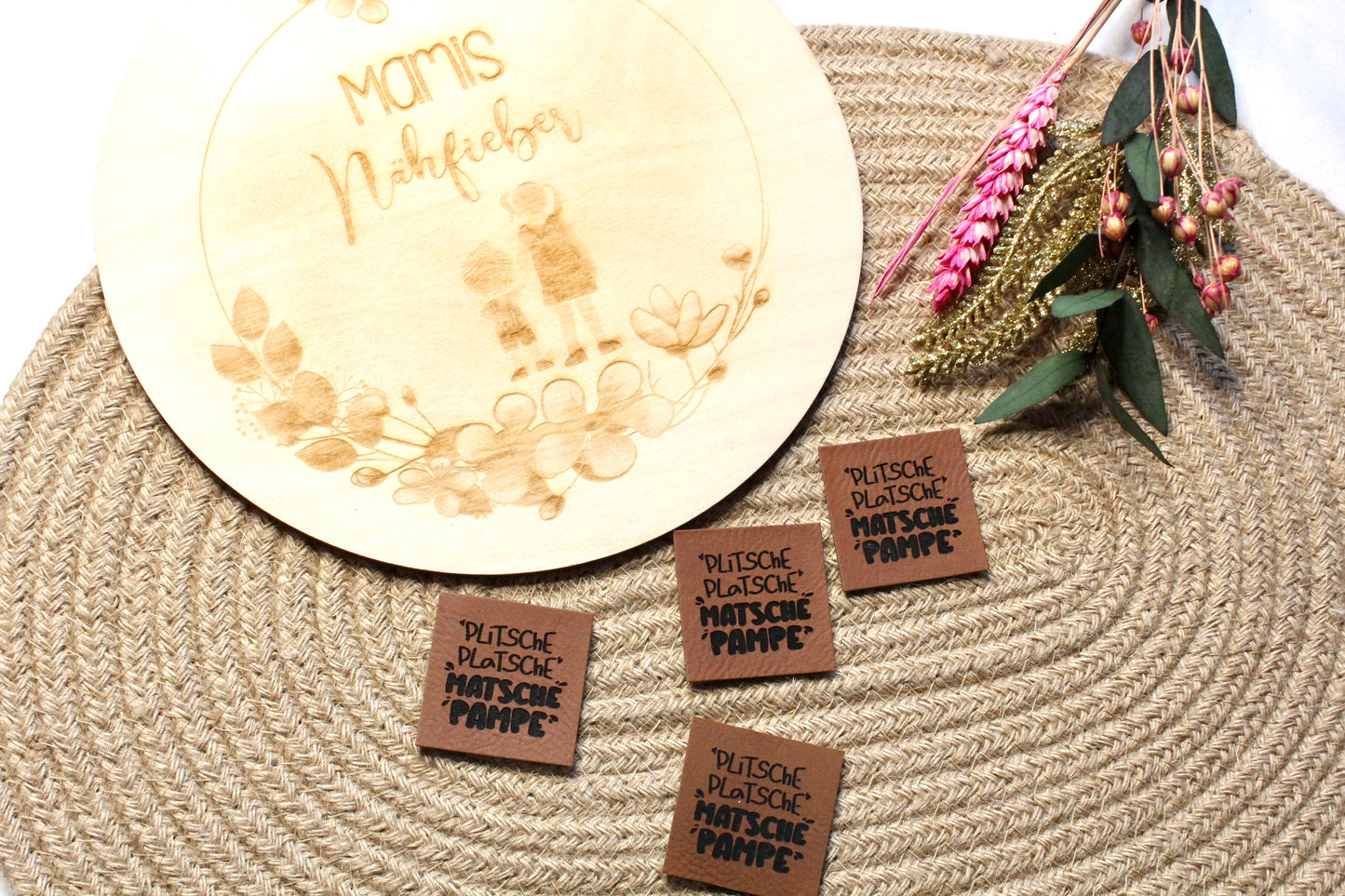 Lederlabel "Plitsche Platsche" 4 x 4 cm