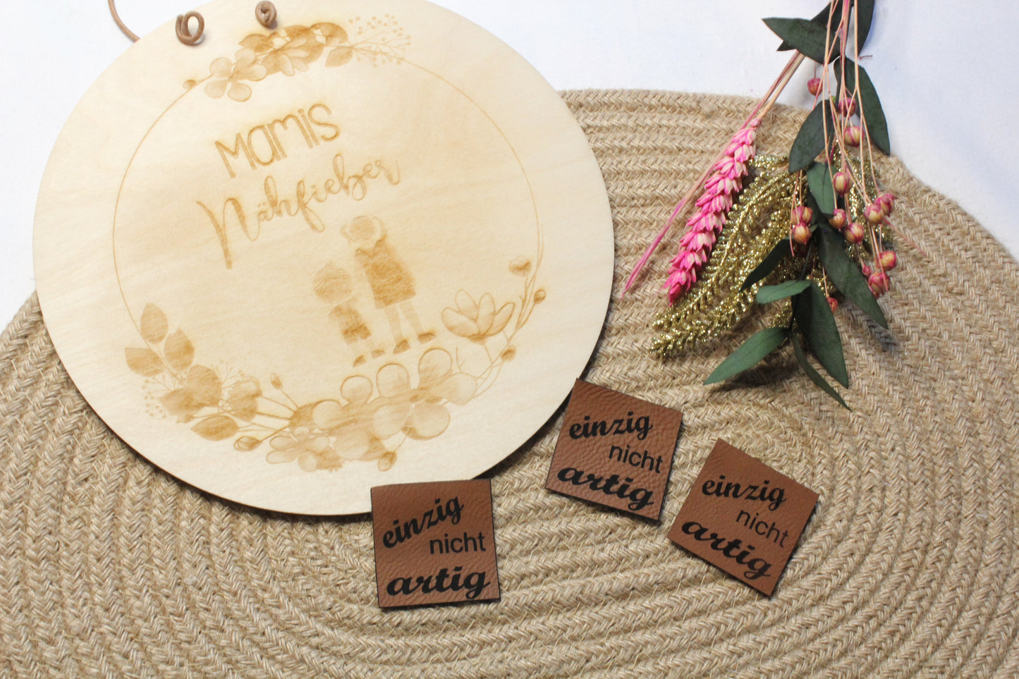 Lederlabel "einzig nicht artig" 4 x 4 cm/s