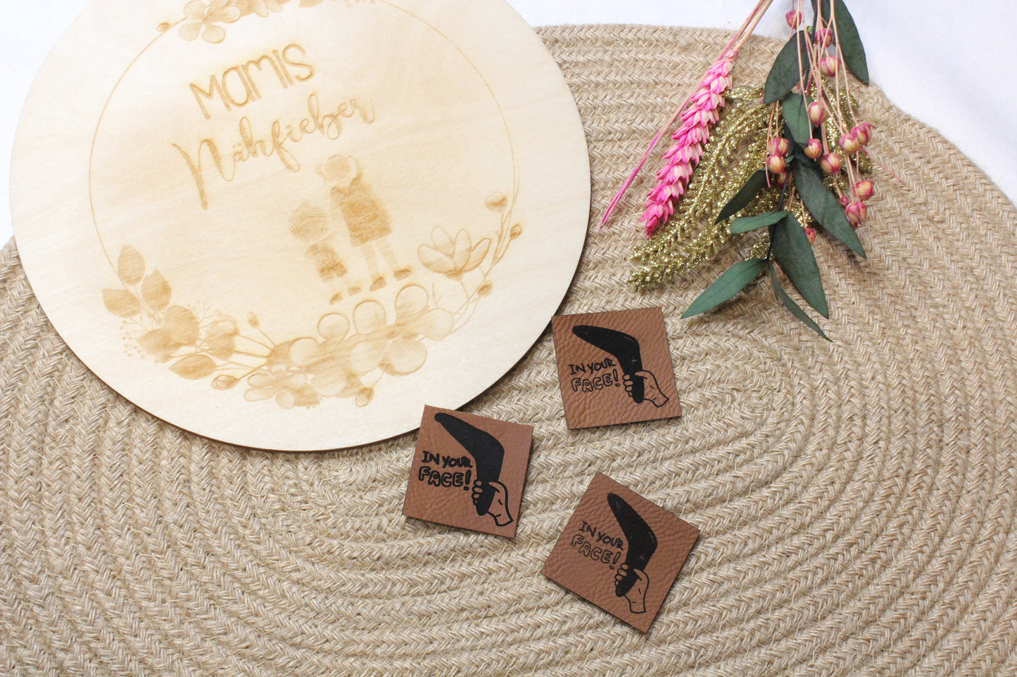 Lederlabel "Face" 4 x 4 cm