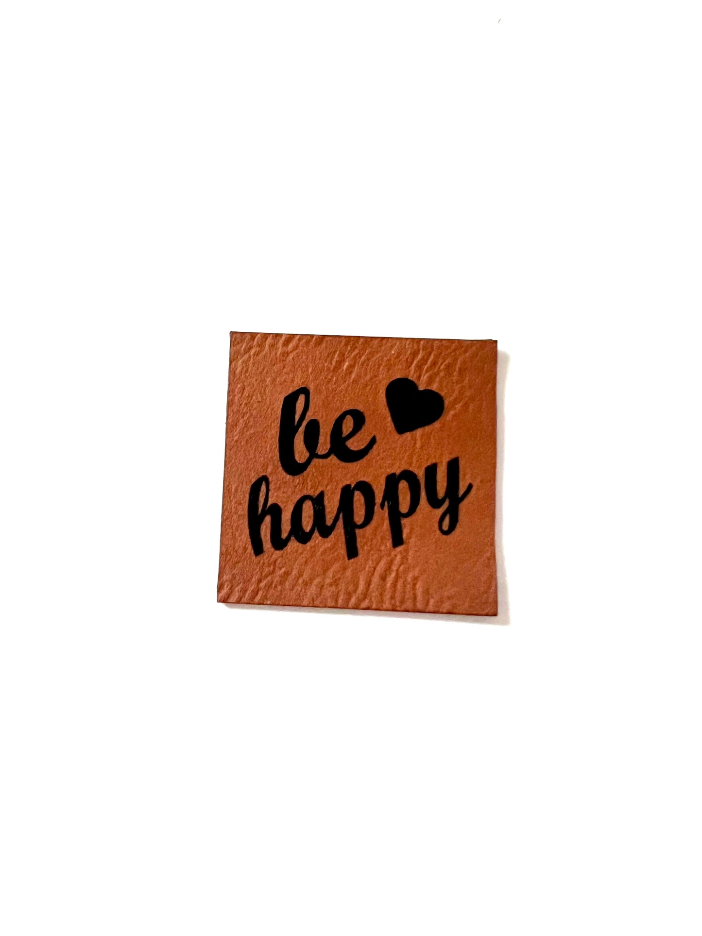 Lederlabel "be happy" 4 x 4 cm