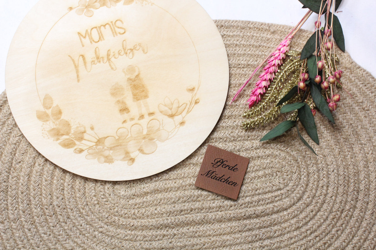 Lederlabel "Pferde Mädchen" 4 x 4 cm