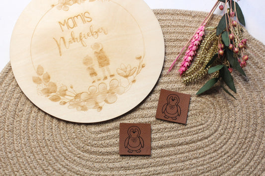 Lederlabel "Pinguin" 4 x 4 cm