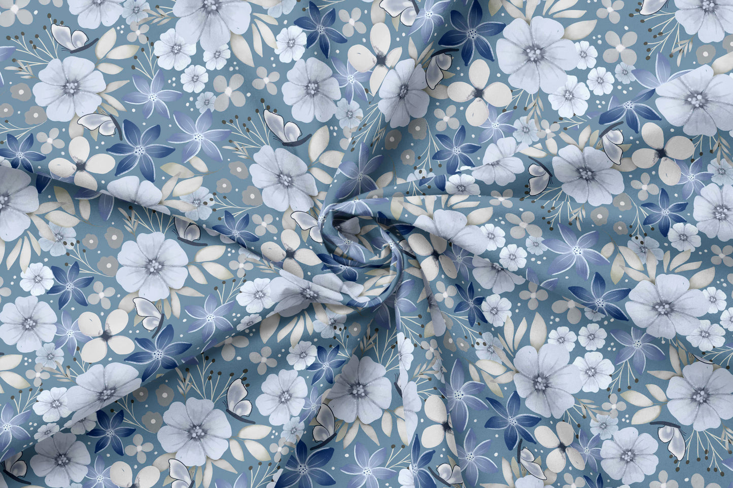 French Terry Eigenproduktion „Blue flowers“