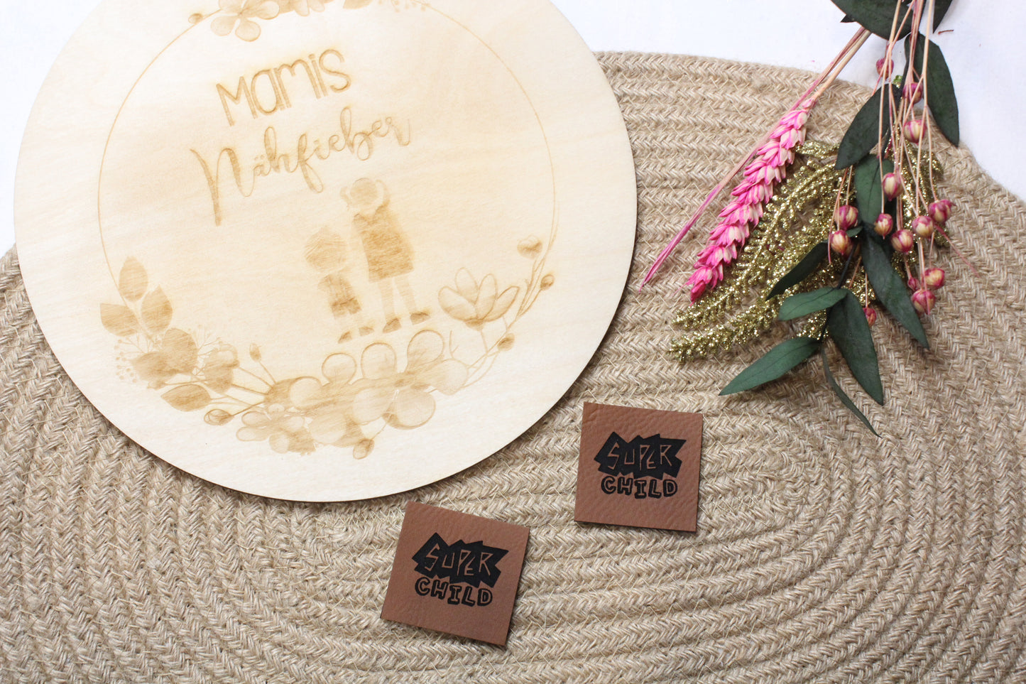 Lederlabel "Super Child" 4 x 4 cm