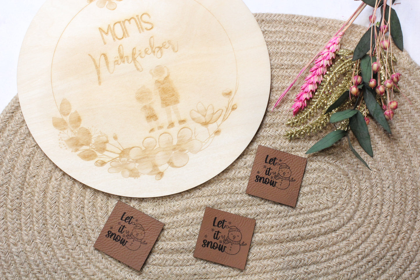 Lederlabel "let it snow" 4 x 4 cm