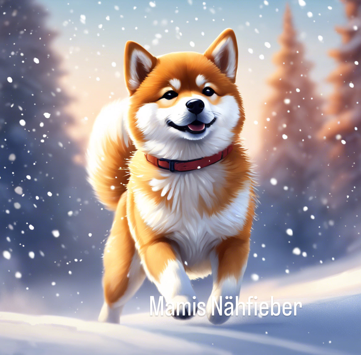 Panel 50 x 50 cm French Terry Eigenproduktion „Shiba Inu im Schnee“ VORBESTELLUNG