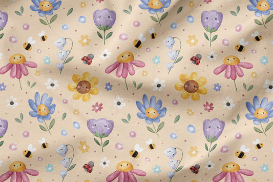 Waffelstrick Jersey light Eigenproduktion "Happy Flowers"